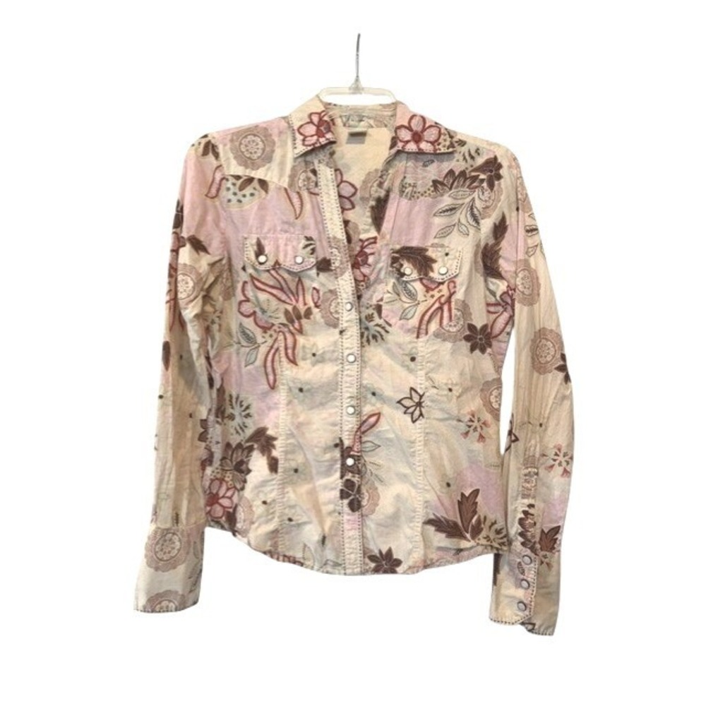 Vintage Johnny Cotton Womens Sz 3 Floral Pearl Snap Western Boho Shirt Y2K